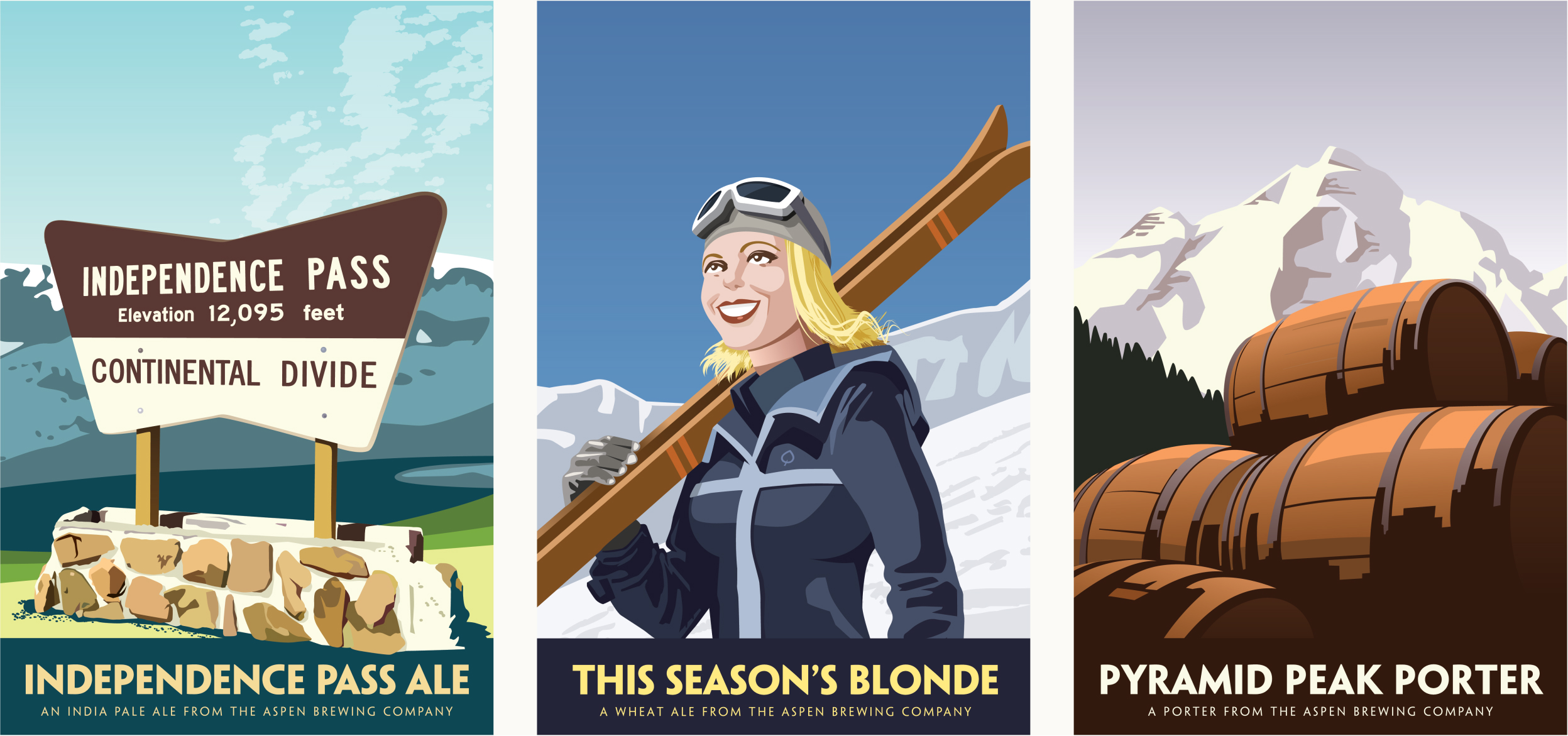 Independence Pass Ale, This Season‘s Blone Ale, and Pyramid Peak Porter Labels